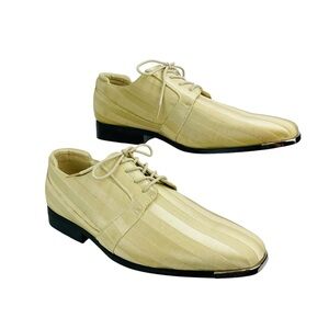Hugo Vitelli Oxfords Men 15 Ivory Beige Groom Lace Up Formal Stripped Breathable